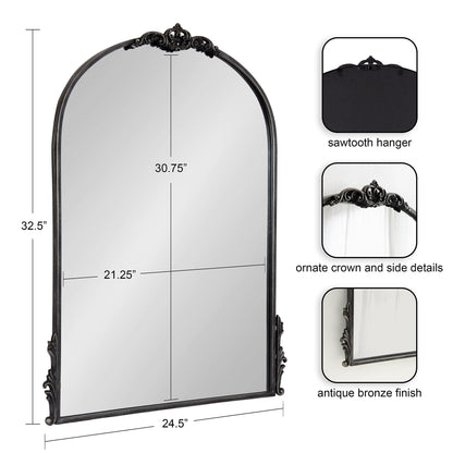 Kate and Laurel Myrcelle Traditional Arched Mirror, 25 x 33, Gold, Decorative Large Arch Mirror with Ornate Garland Detailing Along The Crown and Edges of The Frame