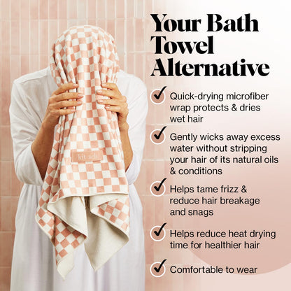 Kitsch Microfiber Hair Towel Wrap - Quick Dry Curly Hair Wraps for Women Wet Hair | Microfiber Towel for Hair | Hair Drying Towel Wrap | Hair Towels for Women | Hair Turban for Wet Hair (Blush)