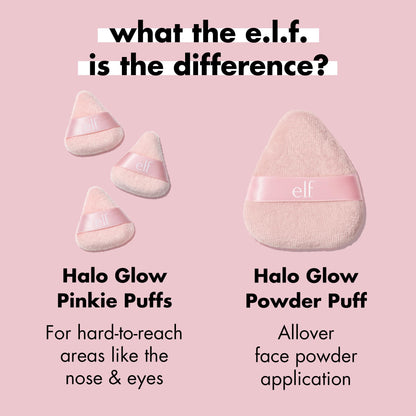 e.l.f. Halo Glow Pinkie Puffs, Finger-sized, Mini Puff For Applying Loose &amp; Pressed Powders, Soft, Reusable &amp; Washable, Vegan &amp; Cruelty-Free, Set of 3