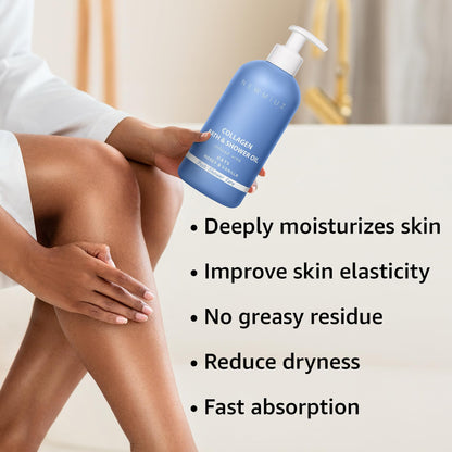 Collagen Shower Oil Body Wash - Natural Post Shower Care For Dry Skin in Shower Cleansing &amp; Softening Moisturizing lotion Body &amp; Legs Non Greasy Oatmeal Honey Vanilla Spa Self Care Spa Gift 10 Fl. Oz