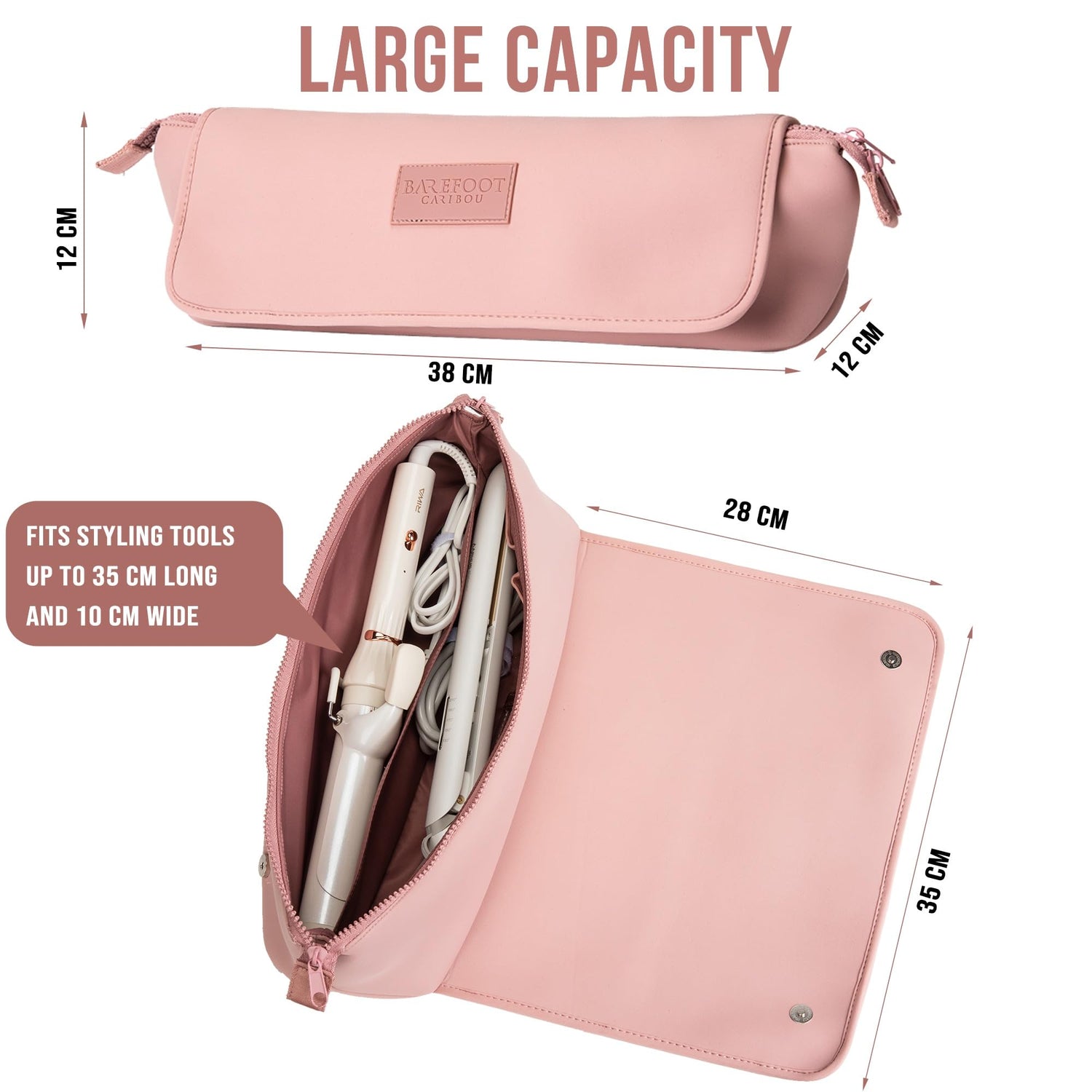 BAREFOOT CARIBOU Hair Tools Travel Bag and Heat Resistant Mat for Flat Irons, Straighteners, Curling Iron, and Haircare Accessories, 2-in-1 Design, with Interior Pockets, Portable Organizer (Ivory)
