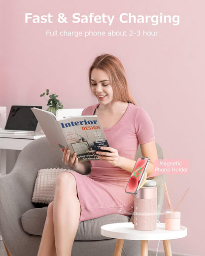 COLSUR Bluetooth Speaker, Magnetic Wireless Charger, Bluetooth Speakers with Night Light, 2 in 1 Wireless Charging Station for iPhone 16/15/14/13/12 Series, AirPods Pro/3/2（Gift Ideal）