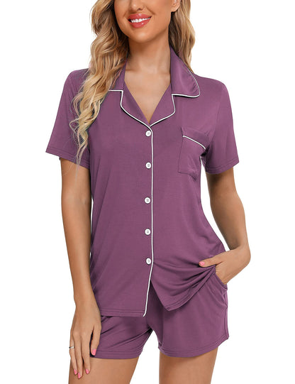Senert Pajamas Set For Women Short Sleeve Sleepwear Soft Button Down Pjs Set Nightwear Lounge Sets S-XXL