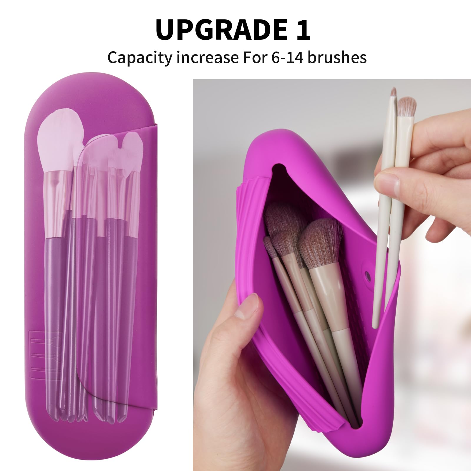 AGIKET Silicone Makeup Brush Holder Travel Cosmetic Bag：Soft Portable Cosmetic Face Brushes Holder with Upgrade Anti-Fall Out Magnetic Closure, Large Travel Makeup Brush Case - Walnut