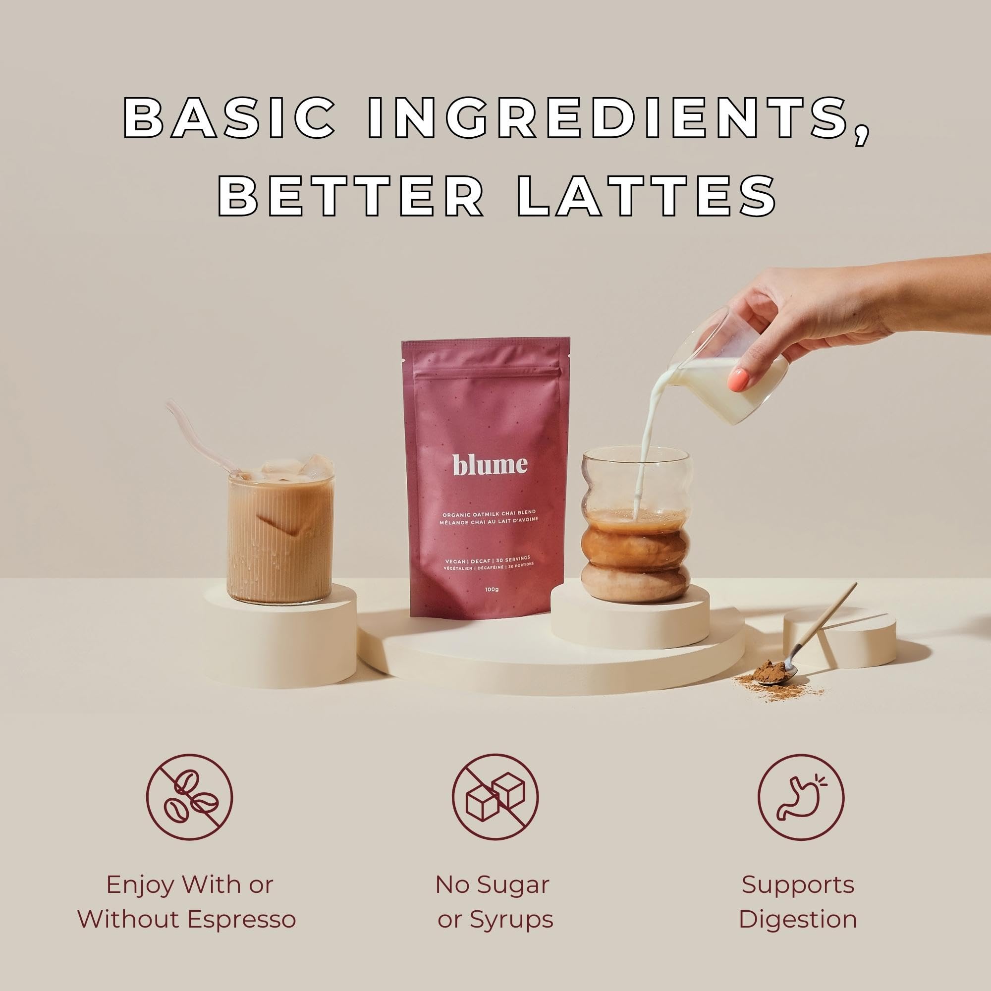 Blume Rose London Fog Latte with Zero Sugar or Caffeine - Certified Organic, Vegan and Gluten-Free - Tart Cherry &amp; Rosehips blend rich Antioxidant &amp; Vitamin to Ease Bloating and Boost Your Natural Glow - 30 Servings