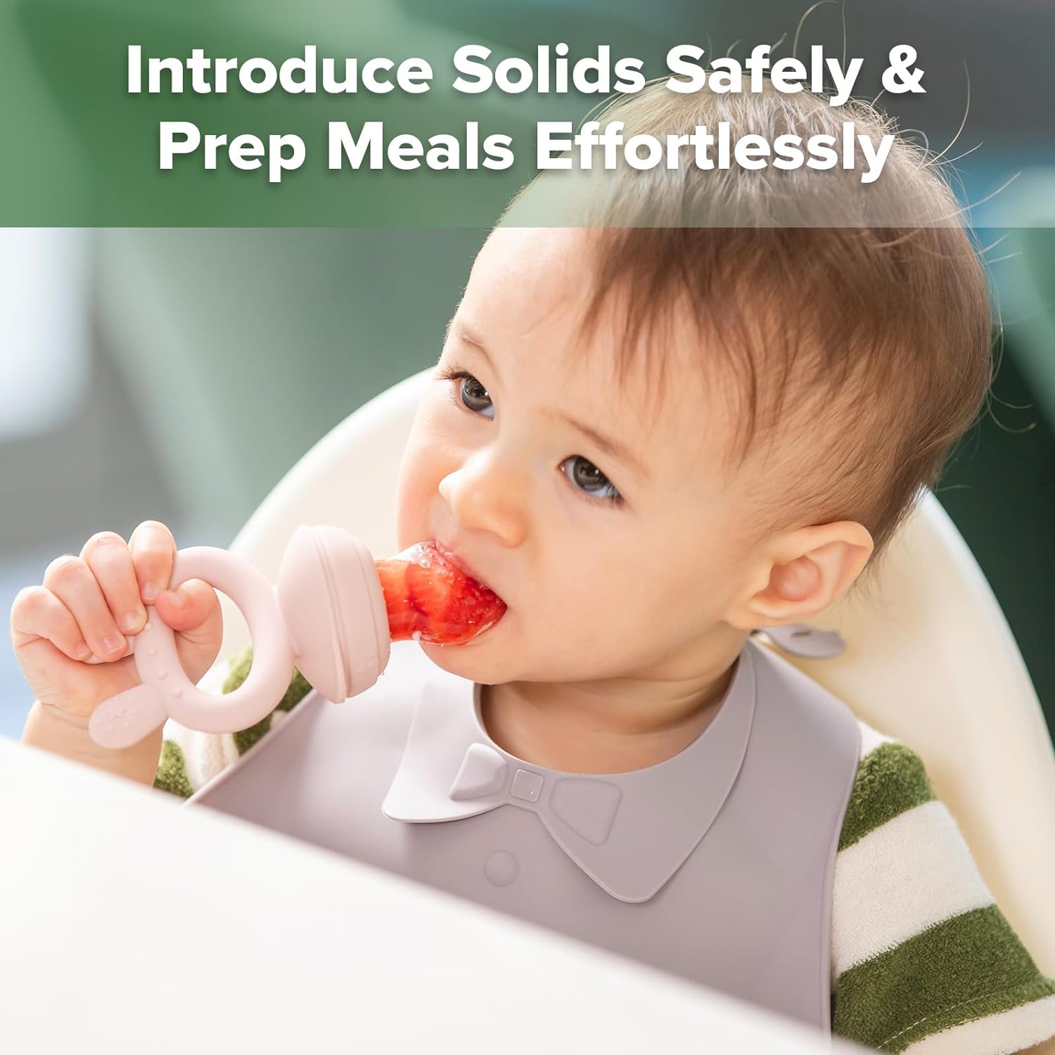 Haakaa Baby Fruit Food Feeder &amp; Mini Freezer Nibble Tray Combo, Breastmilk Popsicle Molds for Cooling Relief, BPA Free Silicone Feeder for Safe Infant Self Feeding, 4 Month+ (Pea Green)