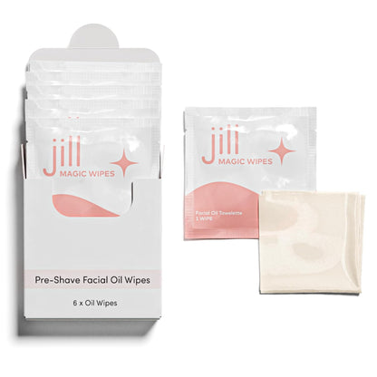 Jill Magic Wipes Pre Shave Dermaplane Oil Wipes + 4 Shave Sets, 8 Dermaplane Refill Blades Bundle