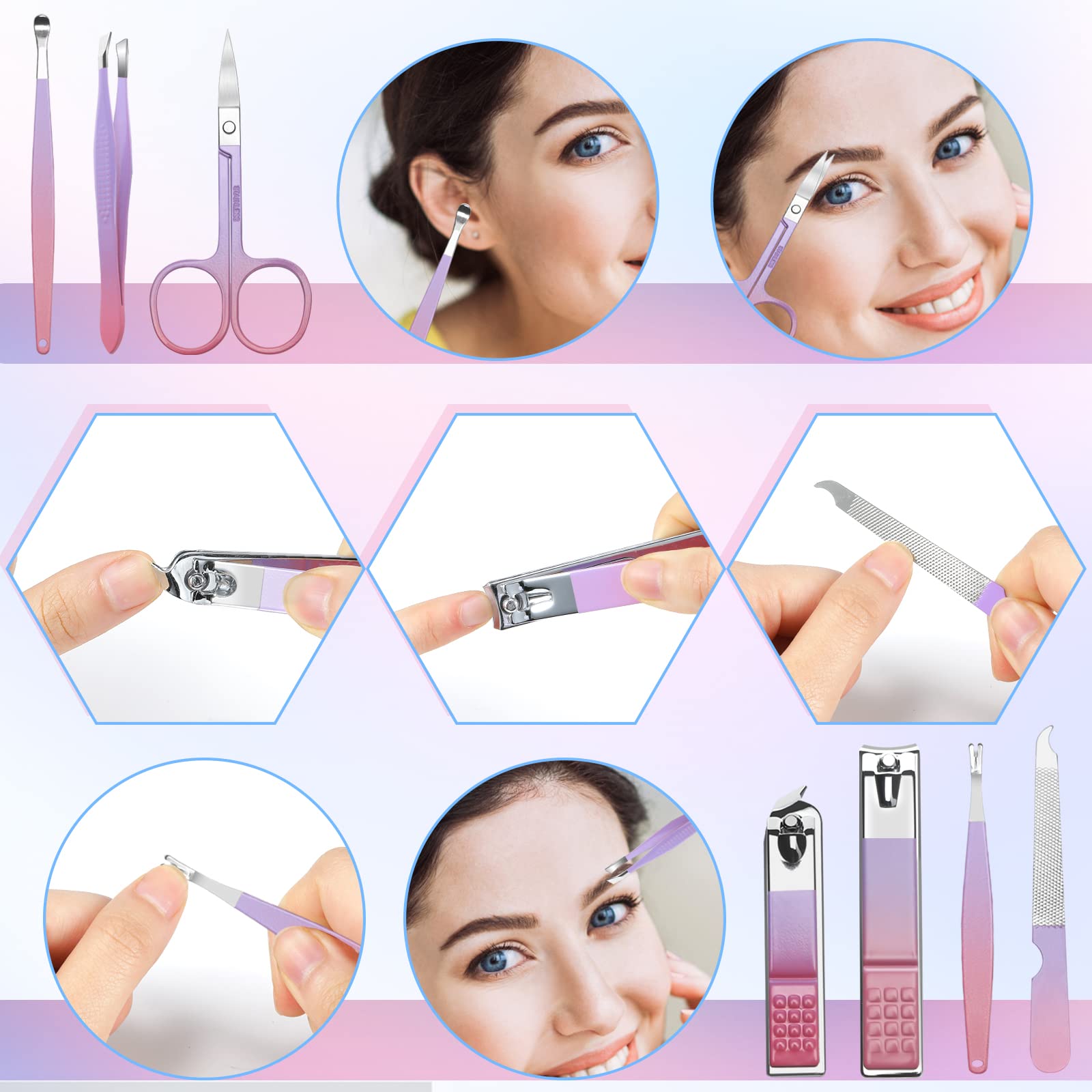 Manicure Set Professional Grooming Kits, Nail Clippers Pedicure Kit 8pcs Nail Kit Pedicure Set Tools with Aceoce Travel Case for Women Men Home or Salon Gift