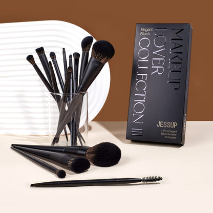 Jessup Makeup Brushes 14Pcs Makeup Brush Set Premium Synthetic Powder Foundation Contour Blush Concealer Eye Shadow Blending Liner Make Up Brush Kit Light Grey T329