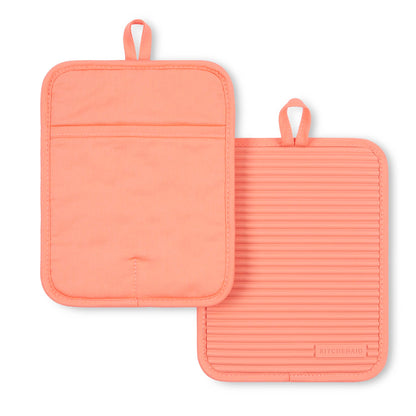 KitchenAid Ribbed Soft Silicone Water Resistant Pot Holder Set, Milkshake , 2 Piece Set, 7&quot;x9&quot;