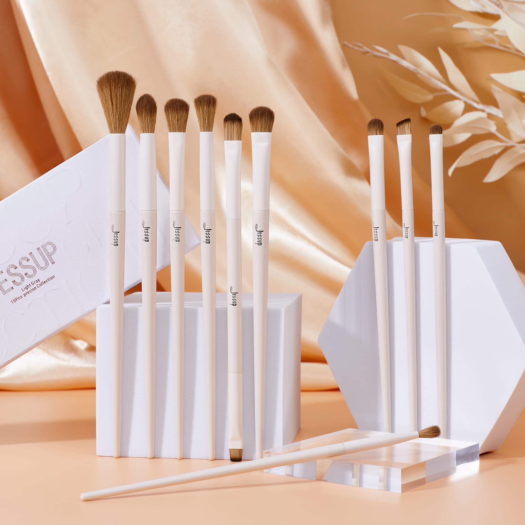 Jessup Makeup Brushes 14Pcs Makeup Brush Set Premium Synthetic Powder Foundation Contour Blush Concealer Eye Shadow Blending Liner Make Up Brush Kit Light Grey T329