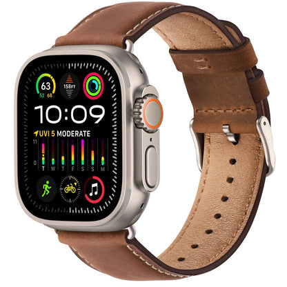 Bestig Compatible with Apple Watch Band 49mm 46mm 45mm 44mm 42mm(Series 3 2 1) Apple Watch Leather Bands Genuine Leather for iWatch Strap Ultra Series 10 9 8 7 6 5 4 SE Women Man-Redbrown/Black