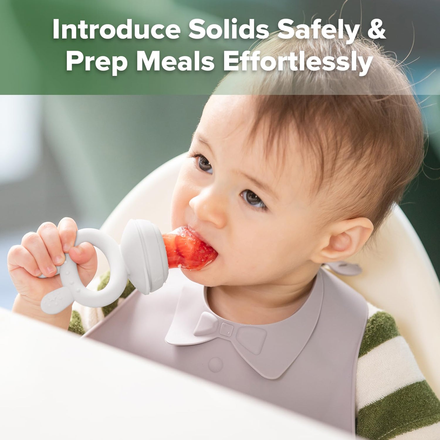 Haakaa Baby Fruit Food Feeder &amp; Mini Freezer Nibble Tray Combo, Breastmilk Popsicle Molds for Cooling Relief, BPA Free Silicone Feeder for Safe Infant Self Feeding, 4 Month+ (Pea Green)