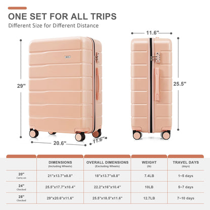 Merax 3 Pcs ABS Hardside Luggage Sets TSA Lock Spinner Wheel Suitcases, Pearly White, 20/24/28 Inch
