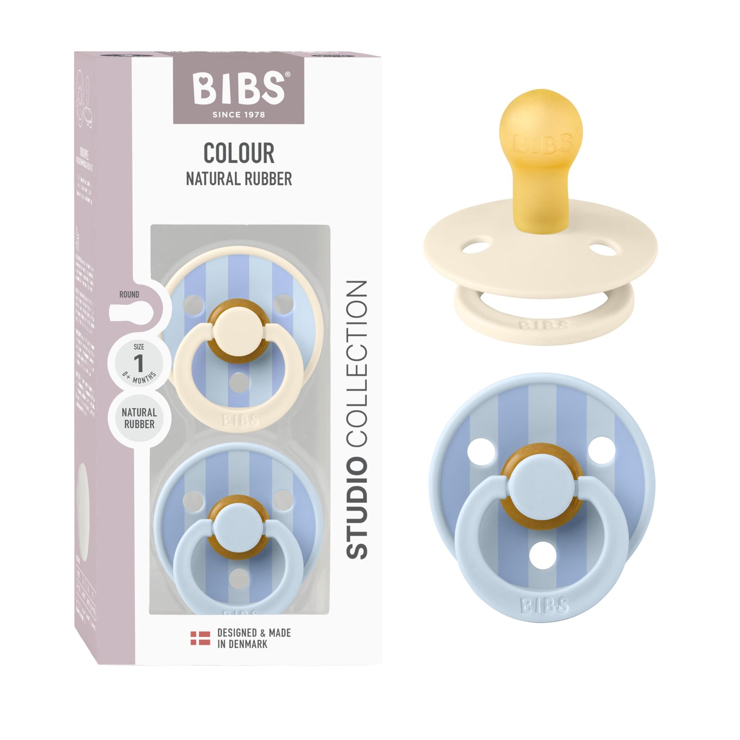 BIBS Pacifiers - Studio Collection | Natural Rubber Baby Pacifier | Set of 2 BPA-Free Soothers | Made in Denmark | (Blush mix, 0-6 Months)