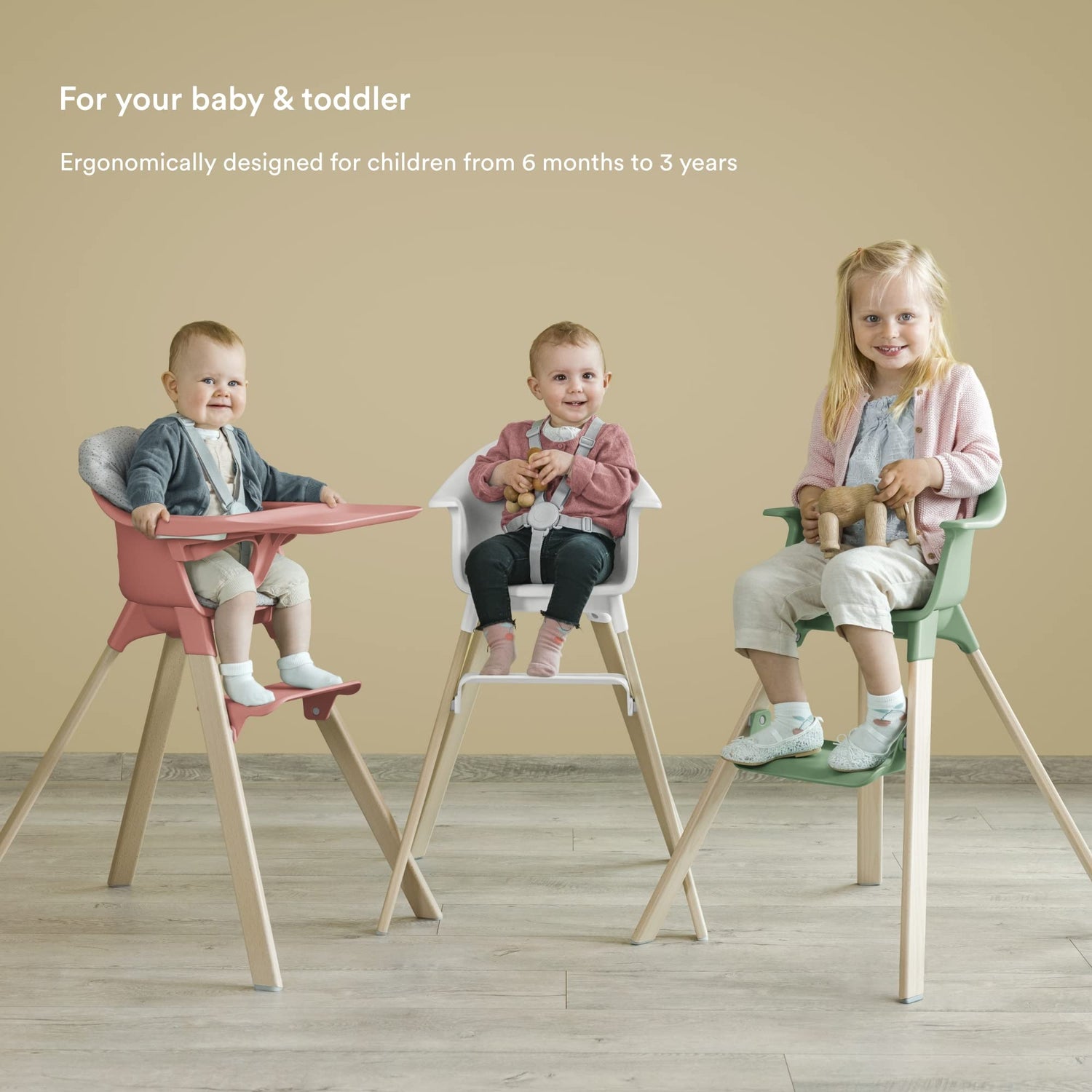 Stokke Clikk High Chair, Fjord Blue - All-In-One High Chair with Tray + Harness - Light, Durable &amp; Travel Friendly - Ergonomic with Adjustable Features - Best for 6-36 Months or Up to 33 lbs