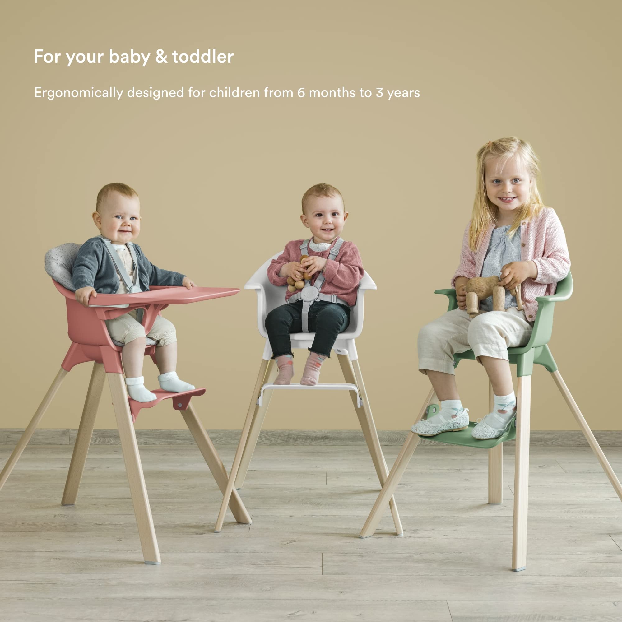 Stokke Clikk High Chair, Fjord Blue - All-In-One High Chair with Tray + Harness - Light, Durable &amp; Travel Friendly - Ergonomic with Adjustable Features - Best for 6-36 Months or Up to 33 lbs