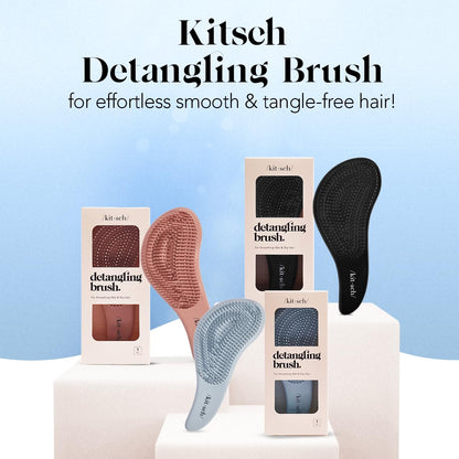 Kitsch Detangler Brush for Curly, Straight, Wet and Dry Hair - No Pain Hair Detangler Brush with Flexible Bristles, Easy-to-Hold, Shower &amp; Travel Hair Brush for Adults and Kids - Black
