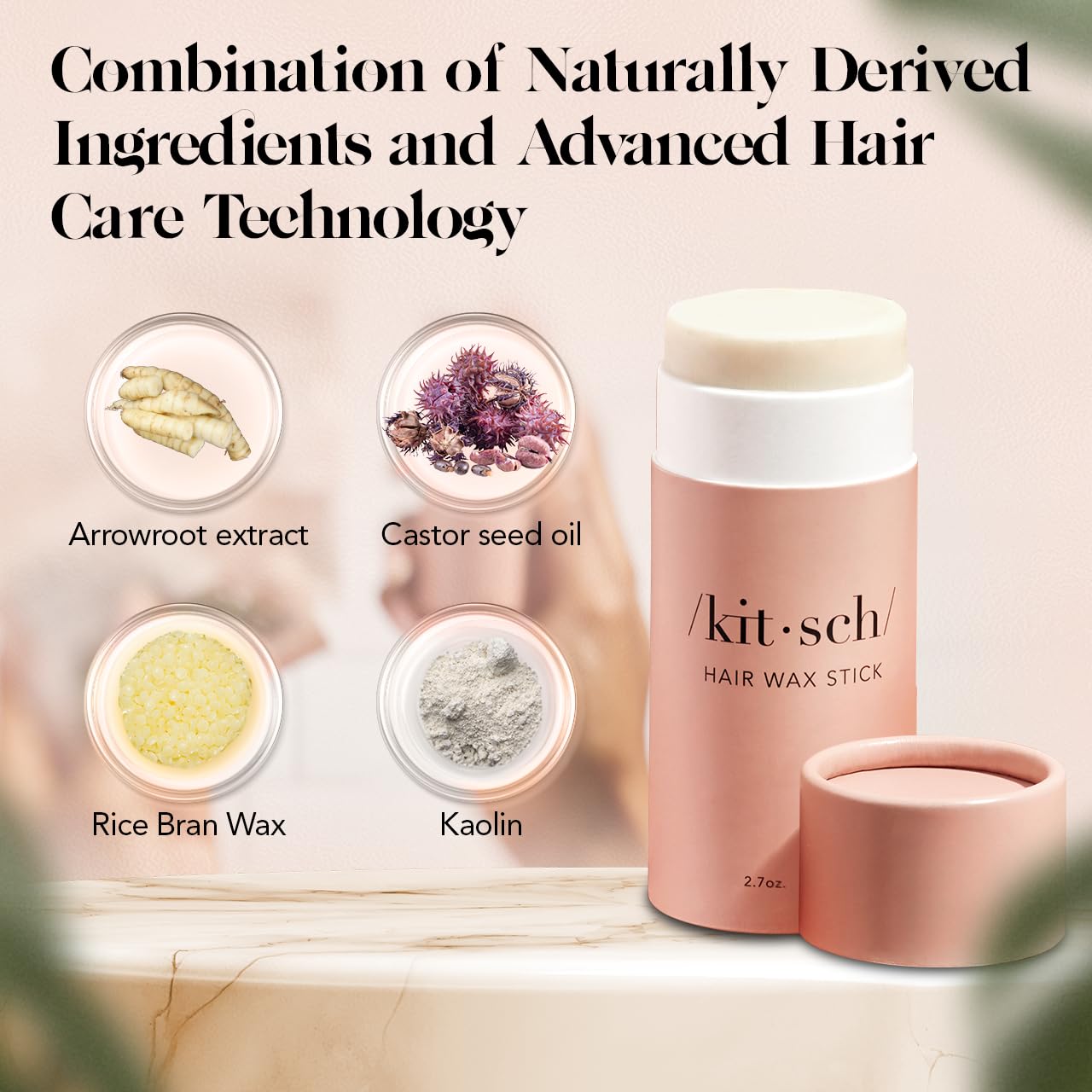 Kitsch Hair Wax Stick for Women &amp; Men - Hair Slick Back Stick, Anti-Frizz and Fly Away Hair Tamer, No Residue Hair Finishing Stick for Flyaways, All Day Hold Styling Product for Smoothing Hair Strands