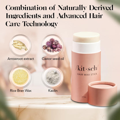 Kitsch Hair Wax Stick for Women &amp; Men - Hair Slick Back Stick, Anti-Frizz and Fly Away Hair Tamer, No Residue Hair Finishing Stick for Flyaways, All Day Hold Styling Product for Smoothing Hair Strands