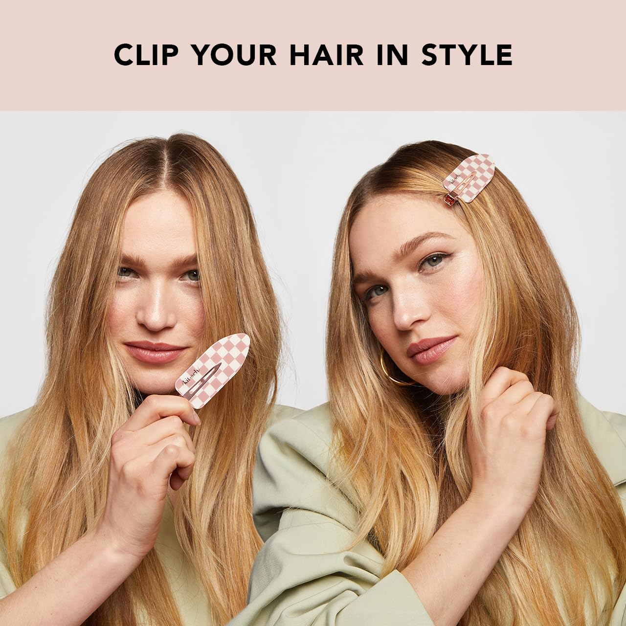 Kitsch Creaseless Hair Clips - Recycled Plastic XL No Bend Hair Clips for Makeup | No Crease Hair Clips | Stylish Make Up Hair Clip | Hair Accessories Styling Clips, 2pcs (Terracotta Checker)