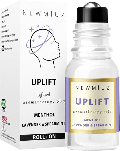 Migraine Roll on with Cooling Menthol stick Lavender Spearmint Essential Oil Roller Headache Tension Stress Relief Gifts Perfect Stocking Stuffers - All Natural Made in USA