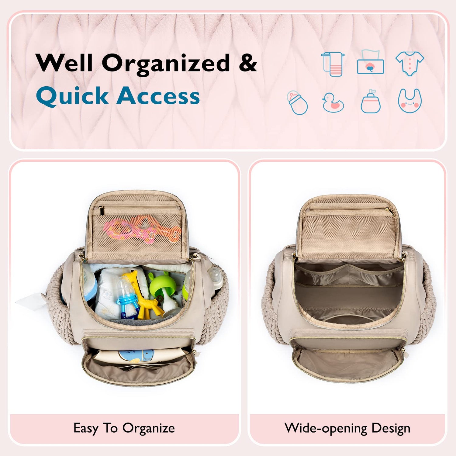 mommore Diaper Bag Small Diaper Backpack Stylish Baby Backpacks Travel Mini Maternity Bags with Insulated Pockets, Changing Pad, Stroller Straps