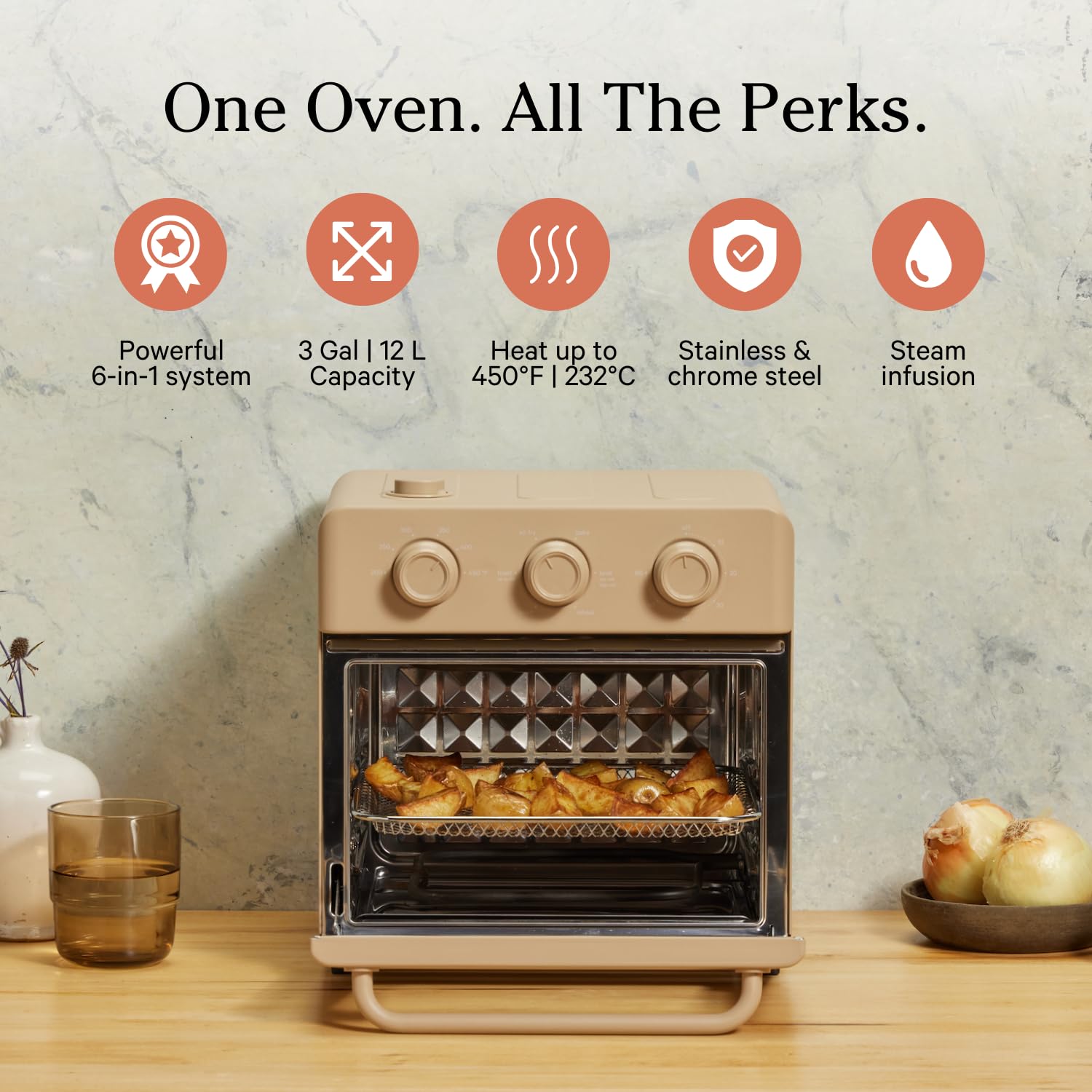 Our Place Wonder Oven | 6-in-1 Air Fryer &amp; Toaster Oven with Steam Infusion | Compact, Countertop Friendly, Fast Preheat, Multifunctional | Air Fry, Toast, Roast, Bake, Reheat &amp; Broil | Steam