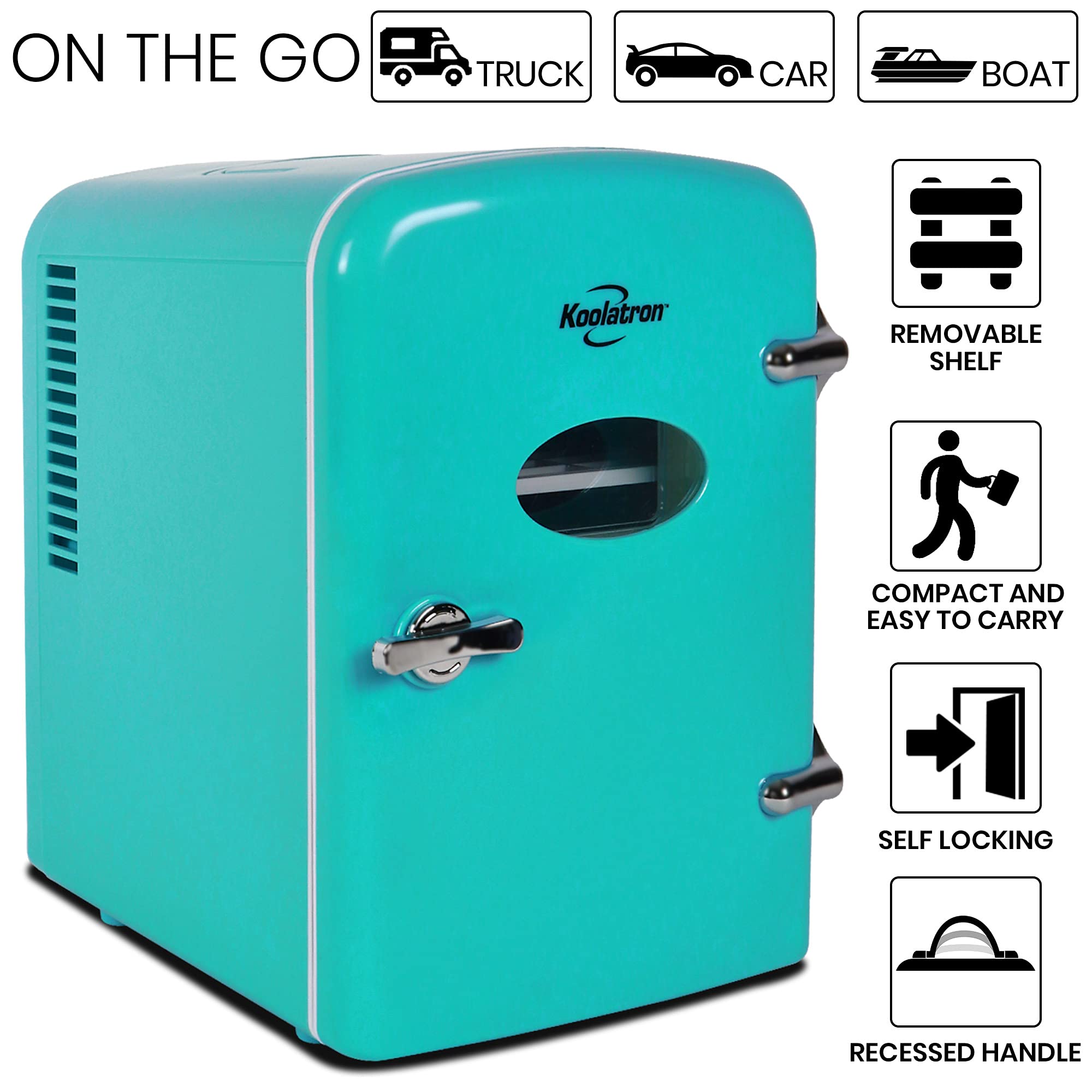 Koolatron Retro Mini Portable Fridge, 4L Compact Refrigerator for Skincare, Beauty Serum, Face Mask, Personal Cooler, Includes 12V Car Adapter, Desktop Accessory for Home Office Dorm Travel, Pink