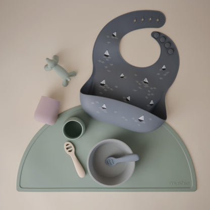 mushie Silicone Baby Bib | Adjustable Fit Waterproof Bibs (Whales)