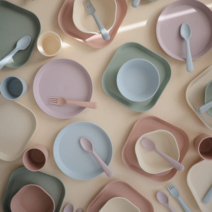 mushie Flatware Fork and Spoon Set for Kids | Made in Denmark (Sage)