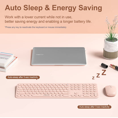 Wireless Keyboard and Mouse, XTREMTEC Cute Keyboard Retro Round Keycap - 2.4GHz Ultra-Slim Quiet Aesthetic Keyboard for Mac Computer Laptop PC Desktops (Rosegold)