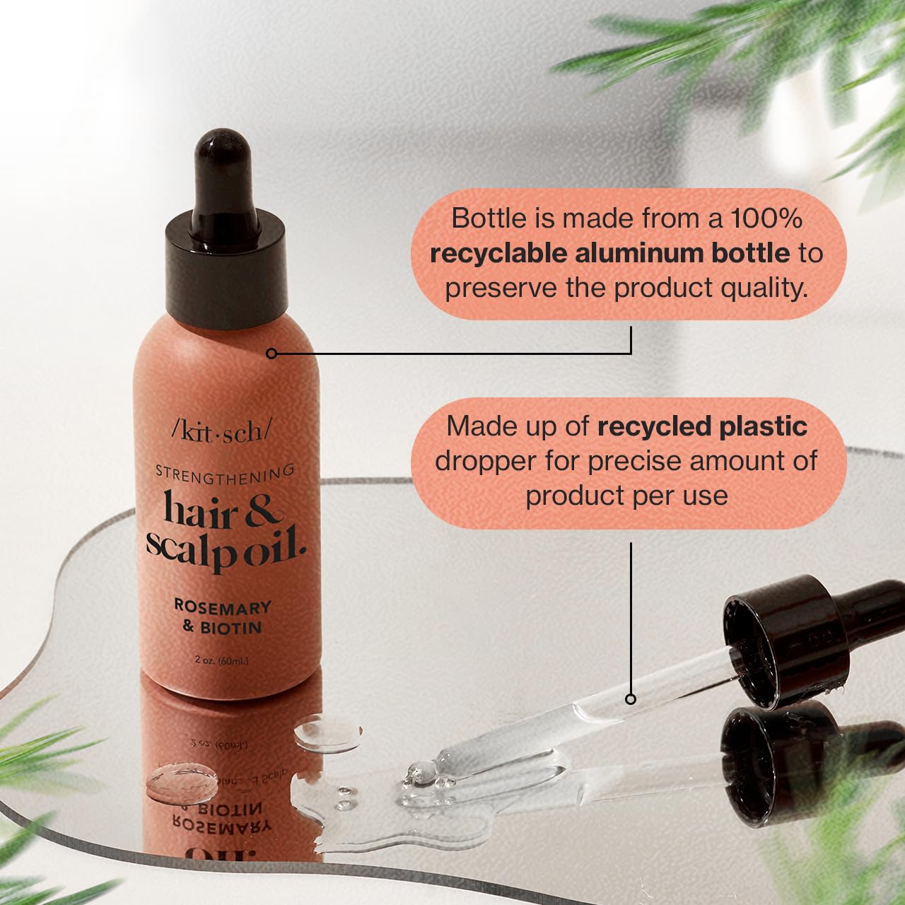 Kitsch Rosemary Oil for Hair Growth &amp; Healthy Scalp, Pre Wash Scalp &amp; Hair Oil Infused with Biotin, Hair Growth Serum &amp; Hair Strengthening Treatment, Nourishing &amp; Volumizing in Recycled Bottle, 60 mL