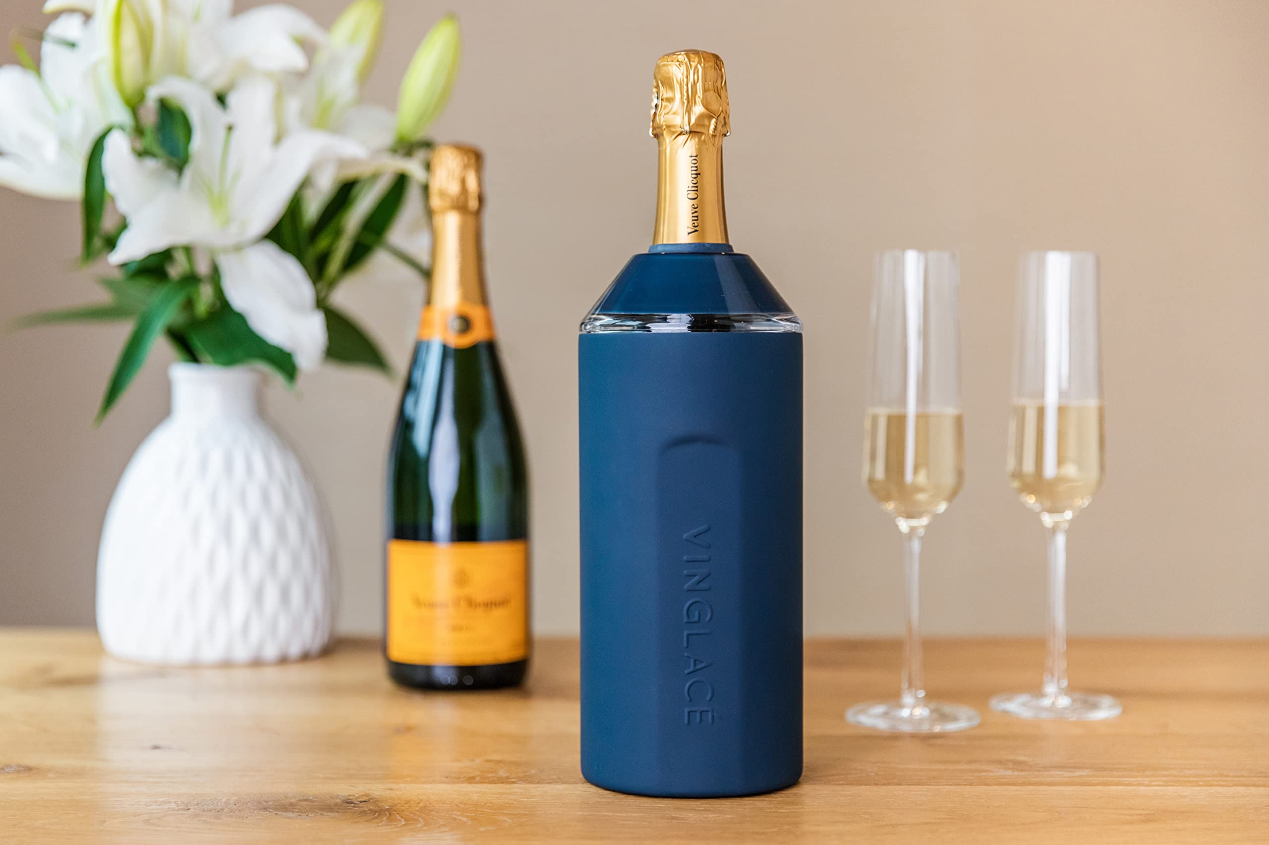 Vinglacé Wine Bottle Chiller- Portable Champagne Insulator- Stainless Steel Wine Cooler Sleeve, White