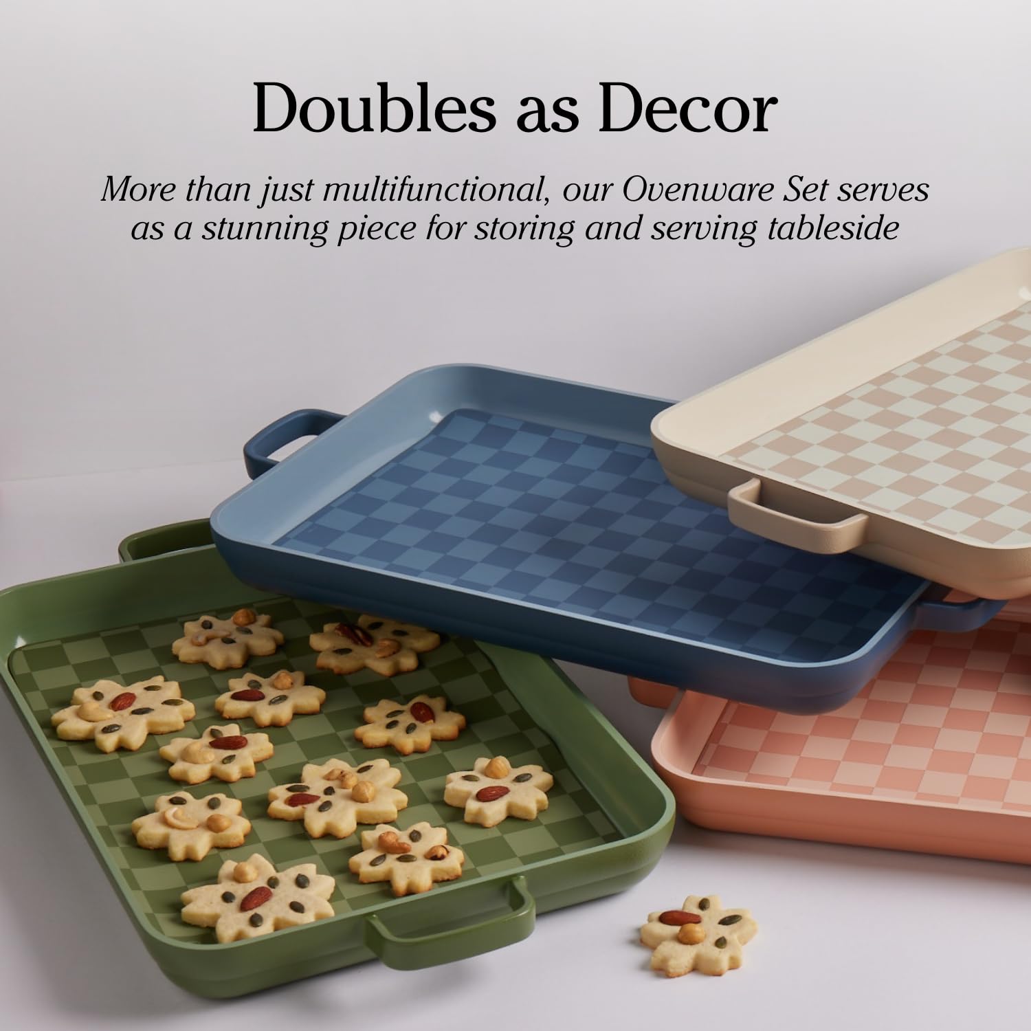 Our Place Bakeware Set | 5-Piece Nonstick, Toxin-Free, Ceramic, Stoneware Set with Oven Pan, Bakers, &amp; Oven Mat | Space-Saving Nesting Design | Oven-Safe | Bake, Roast, Griddle and more | Steam