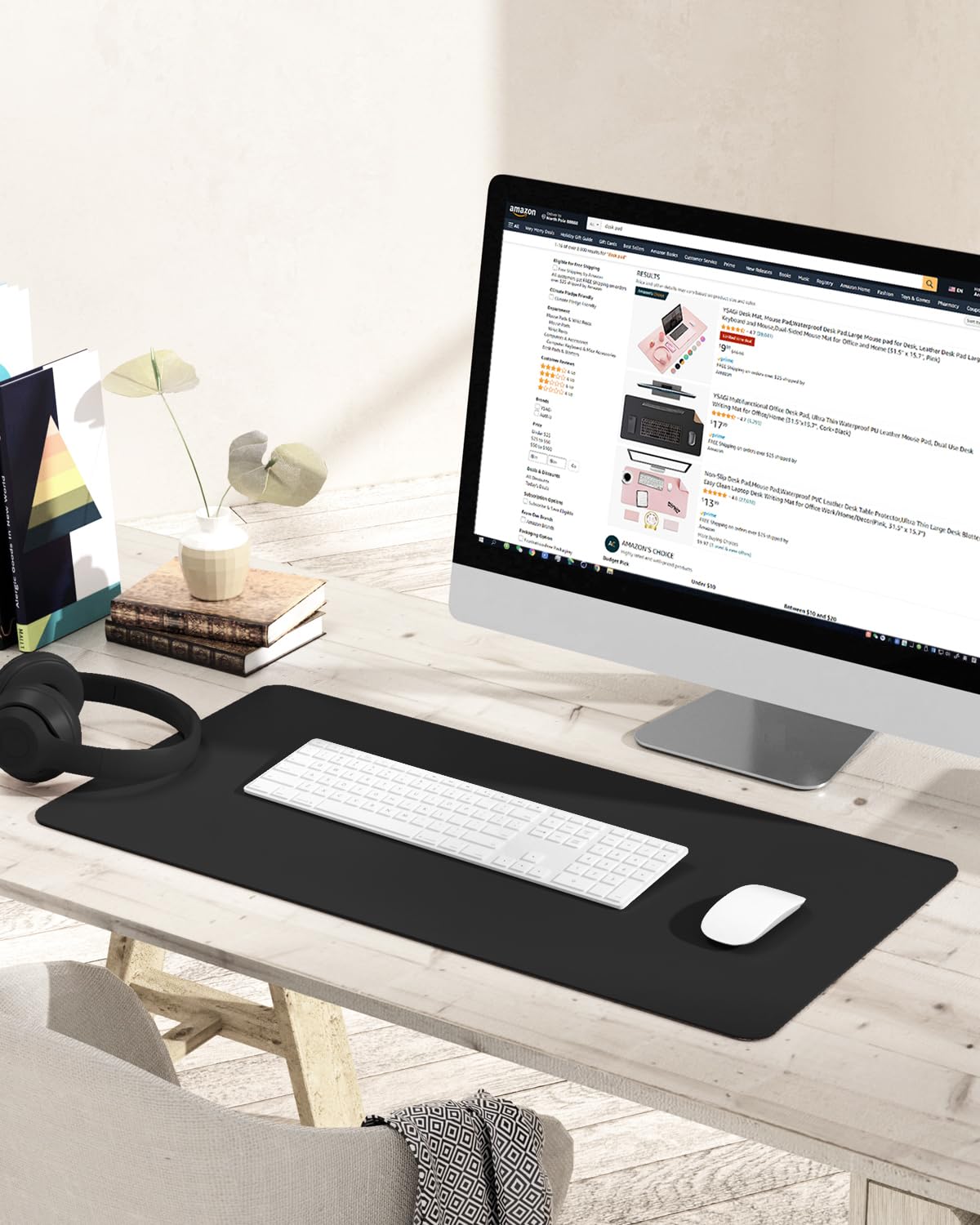 Non-Slip Desk Pad,Mouse Pad,Waterproof PVC Leather Desk Table Protector,Ultra Thin Large Desk Blotter, Easy Clean Laptop Desk Writing Mat for Office Work/Home/Decor(Pink, 23.6&quot; x 13.7&quot;)