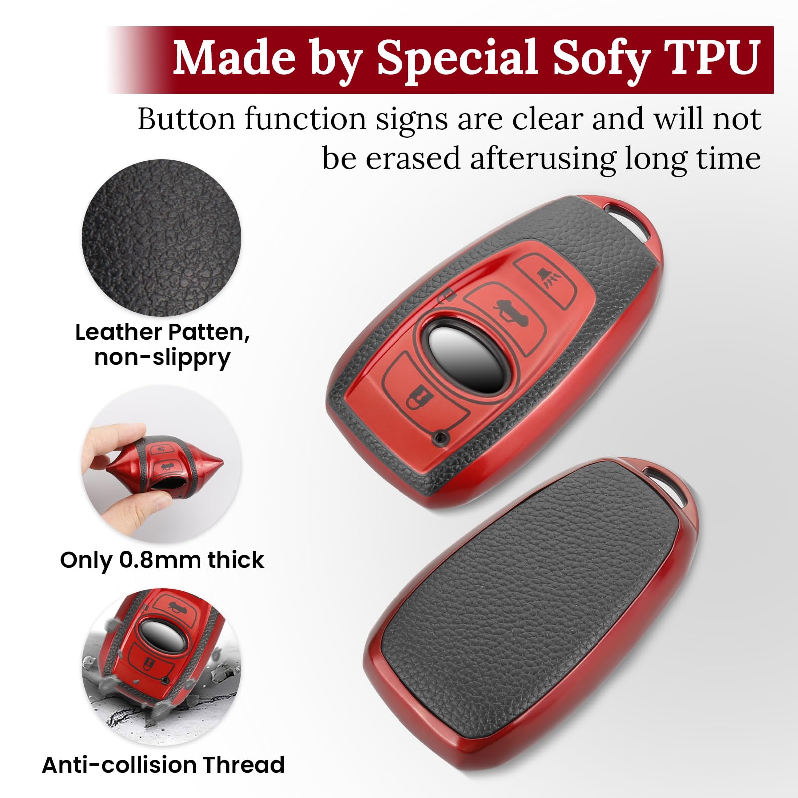 Cadillac Key Fob Cover with Metal Braided Rope Keychain, Upgraded Soft Key Case for 2015-2019 Escalade CTS SRX XT5 ATS STS CT6 (5 Button) (Gold Edge)