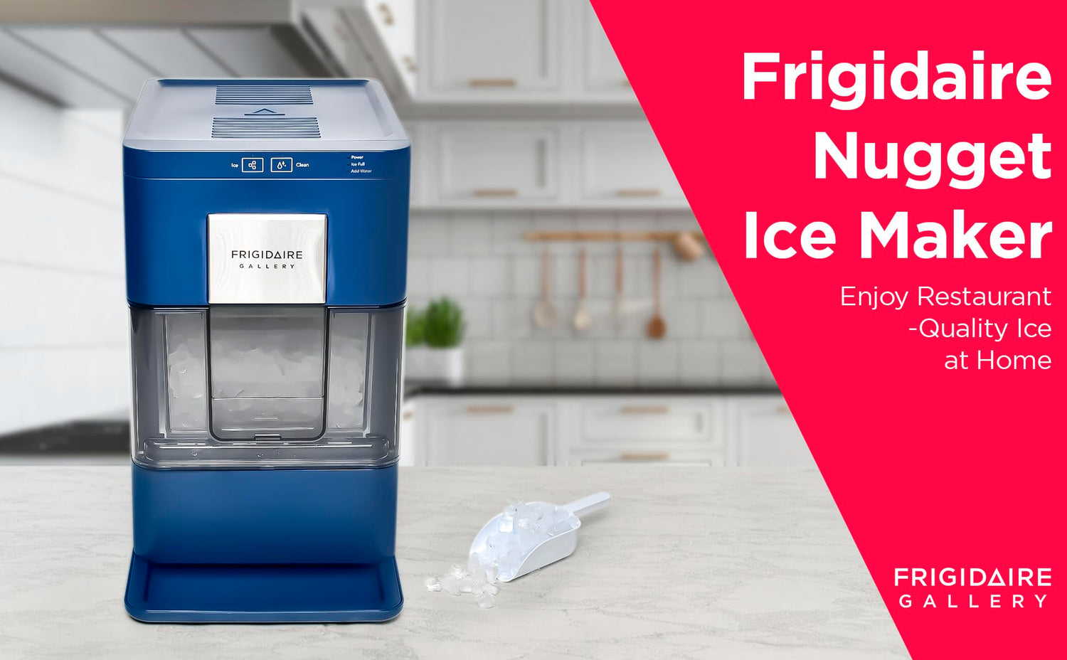 Frigidaire Nugget Ice Maker, Countertop Ice Machine with Transparent Window, Sonic Ice Maker with 44 lbs. Capacity, Auto Self Cleaning Ice Maker Machine, 2.0 Gen, Cream - 16.75D x 11.75W x 20.25H