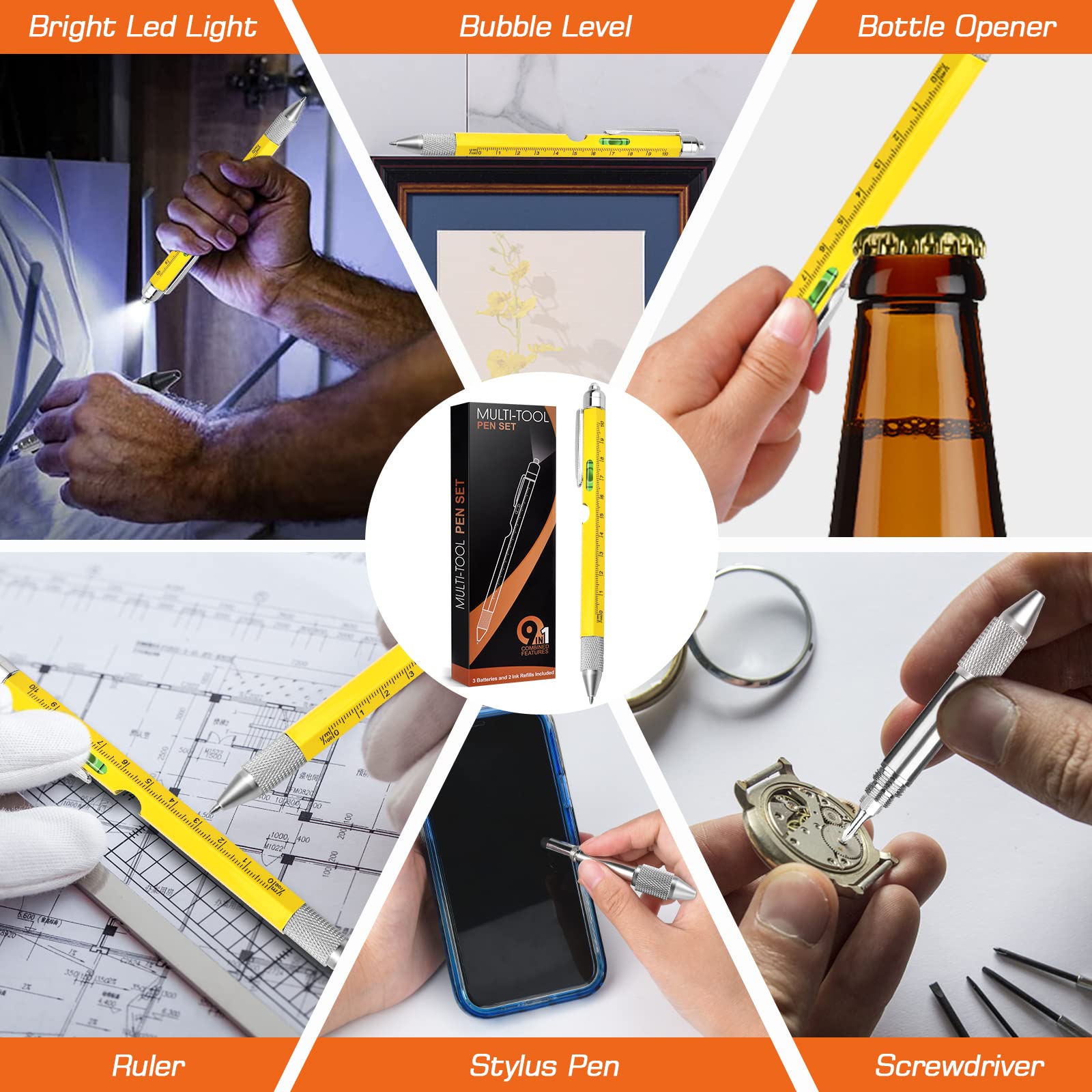 Gifts for Men, Stocking Stuffers for Adults Men, Fathers Day Dad Gifts from Daughter Son Wife, 9 in 1 Multitool Pen, Tools Gadgets for Men, Birthday Christmas White Elephant Gifts for Grandpa Husband