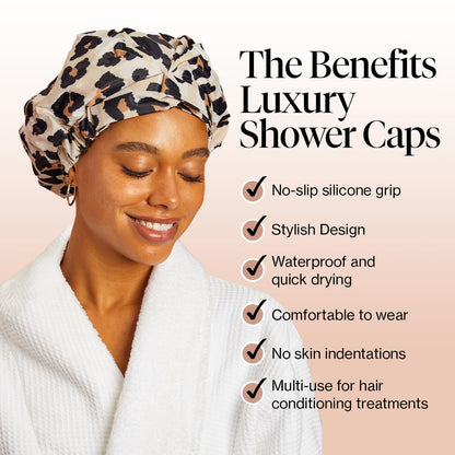 Kitsch Luxury Shower Cap for Women - Reusable Shower Cap for Long Hair with Non Slip Silicon Grip | Waterproof Hair Cap for Shower with One Size Fits Most | Stylish Hair Cover for Shower (Blush Dot)