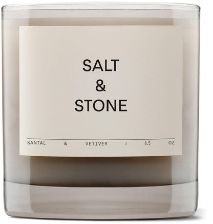 SALT &amp; STONE Scented Candle for Women &amp; Men | Hand-Poured, Aromatic &amp; Fragrant | Natural Coconut &amp; Soy Blend Wax | 100% Cotton Wick | Long-Lasting 50 Hour Burn Time (8.5 oz) (Santal &amp; Vetiver)