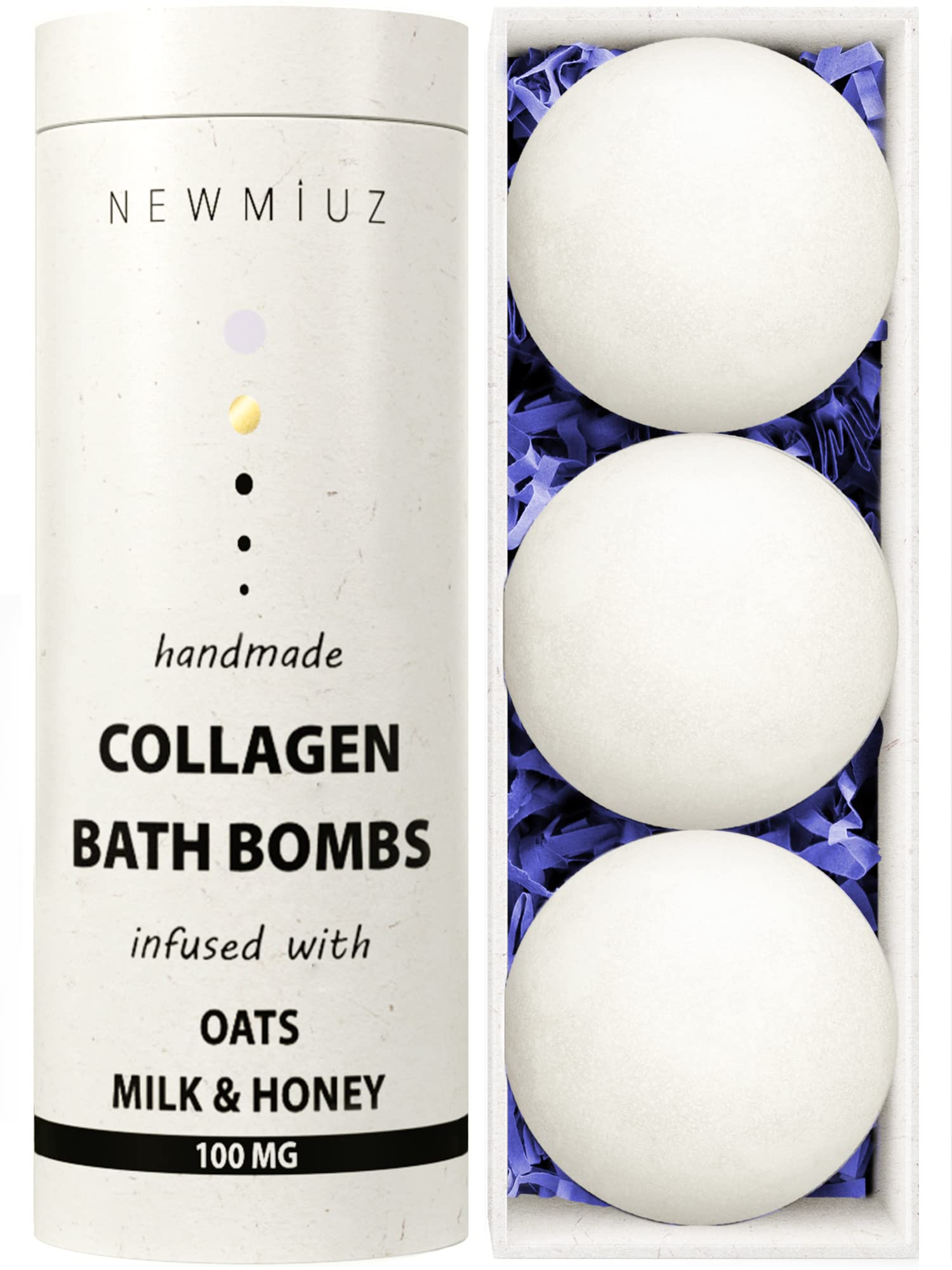Creamy Collagen Bath Bombs Oatmeal Milk Honey Shea Butter Large Bubble Fizzy Bath Bomb Gift Set for Women Handmade Relaxing Moisturizing for Sensitive Skin Spa Gift Idea Christmas Birthday