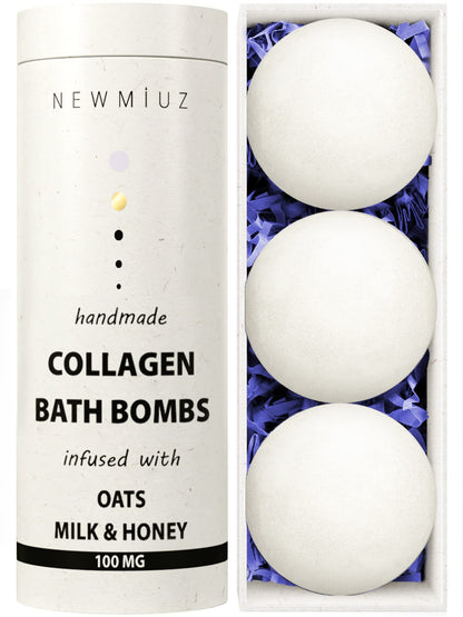 Creamy Collagen Bath Bombs Oatmeal Milk Honey Shea Butter Large Bubble Fizzy Bath Bomb Gift Set for Women Handmade Relaxing Moisturizing for Sensitive Skin Spa Gift Idea Christmas Birthday