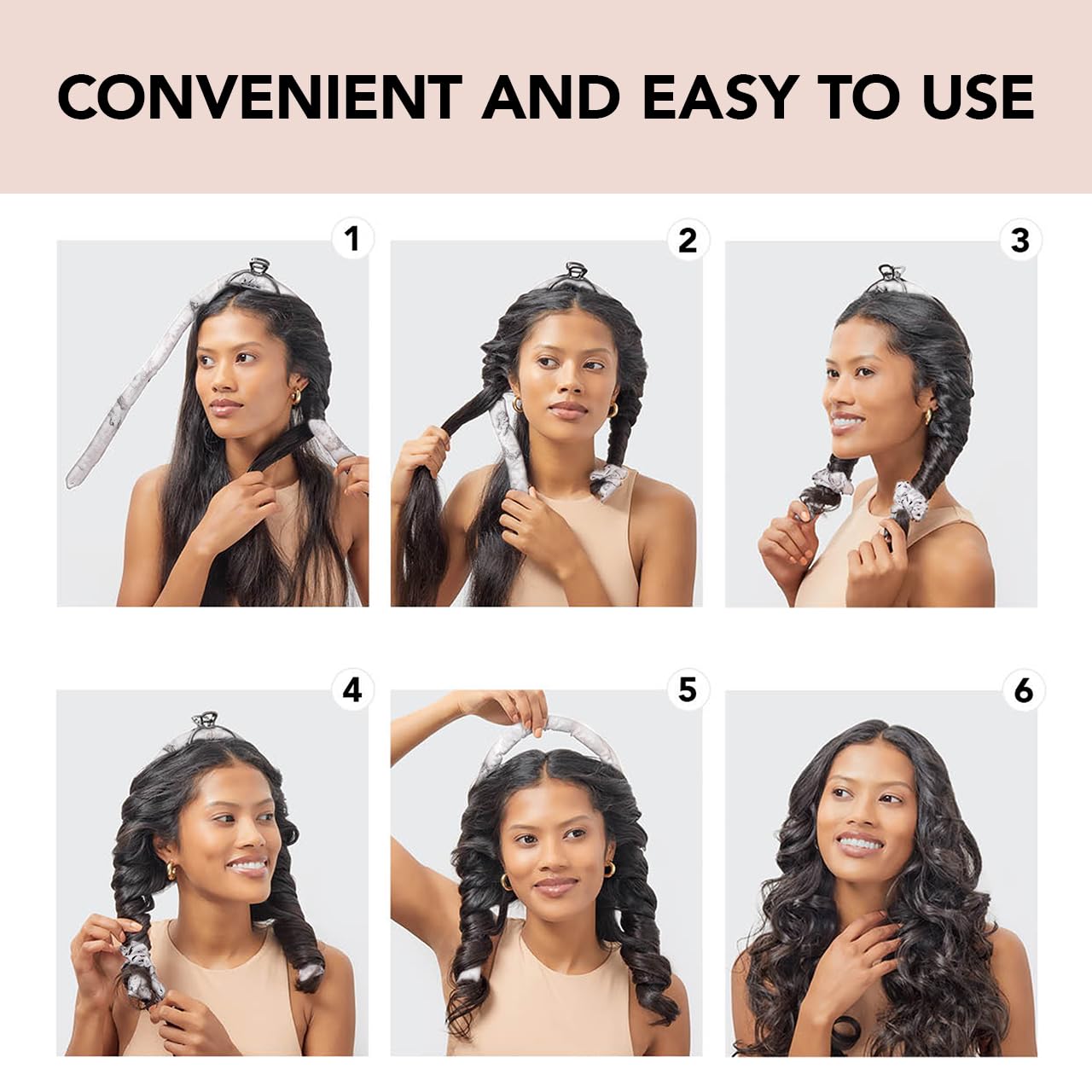 Kitsch Satin Heatless Curling Set for No-Heat Soft Curls | Overnight Hair Curlers &amp; Curling Rod Headband, Frizz-Free Styling | Gentle Rollers for All Hair Types - 1 Pack (Charcoal)