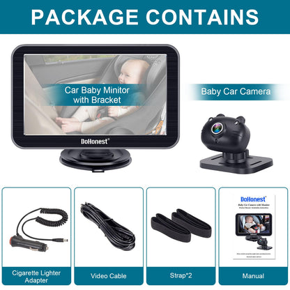 DoHonest Baby Car Camera 7-Inch: USB Plug and Play Easy Setup 360 Degree Rotating Backseat Camera Two Kids HD 1080P Rear Facing Car Seat Camera Clear Night Vision -V9 Black