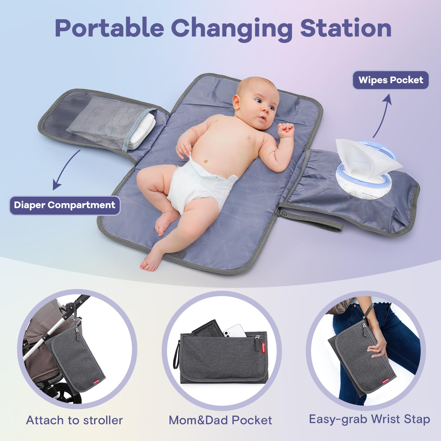 RUVALINO Diaper Bag Backpack, Multifunction Travel Pack Maternity Baby Changing Bags, Large Capacity, Waterproof, Beige