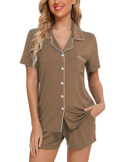 Senert Pajamas Set For Women Short Sleeve Sleepwear Soft Button Down Pjs Set Nightwear Lounge Sets S-XXL