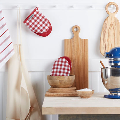 KitchenAid Gingham Mini Oven Mitt 2-Pack Set, Milkshake Tan, 5.5&quot;x8&quot;
