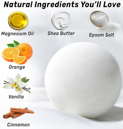 Magnesium Bath Bombs - Post Workout Recovery Sore Muscles Tension - Epsom Salt - Luxury Bubble Bath Spa - Essential Oil Infused Bath Bombs Vanilla Cinnamon Orange Perfect Stocking Stuffers Gift