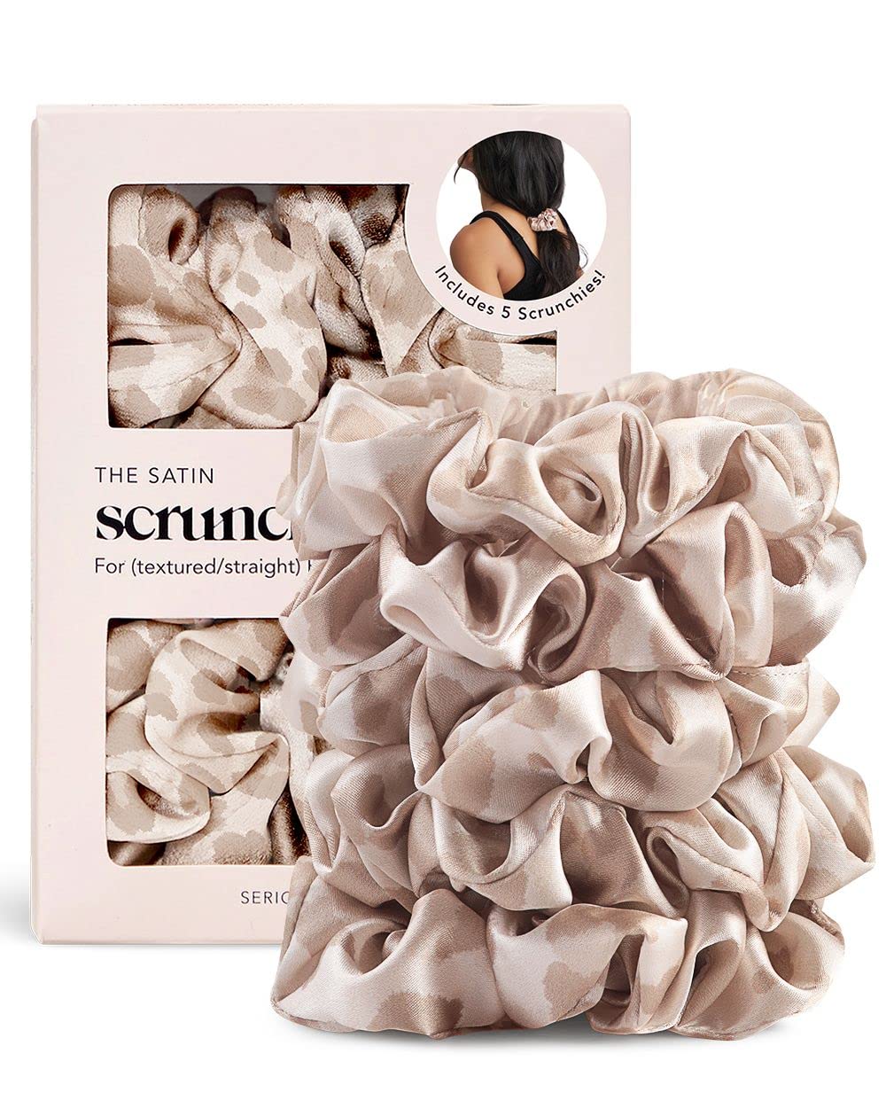 Kitsch Satin Hair Scrunchies for Women, Softer Than Silk Scrunchies for Hair, Satin Scrunchies for Girls, Satin Hair Ties for Women, Silk Hair Ties No Damage, Silk Ponytail Holders, 5 pcs (Cameo)
